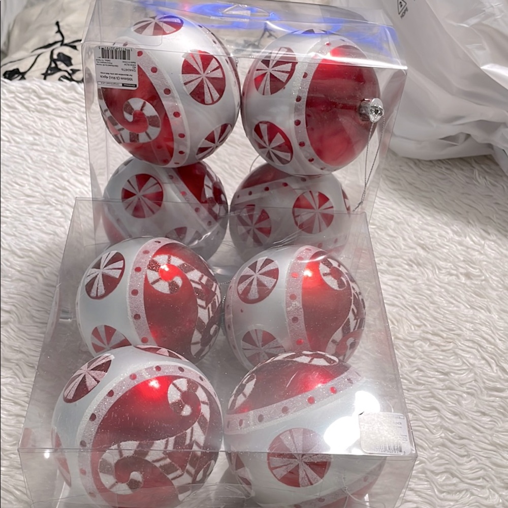 NWT At Home 3.9” 8 pcs Gingerbread Lane Red White Silver Christmas Ornaments Set